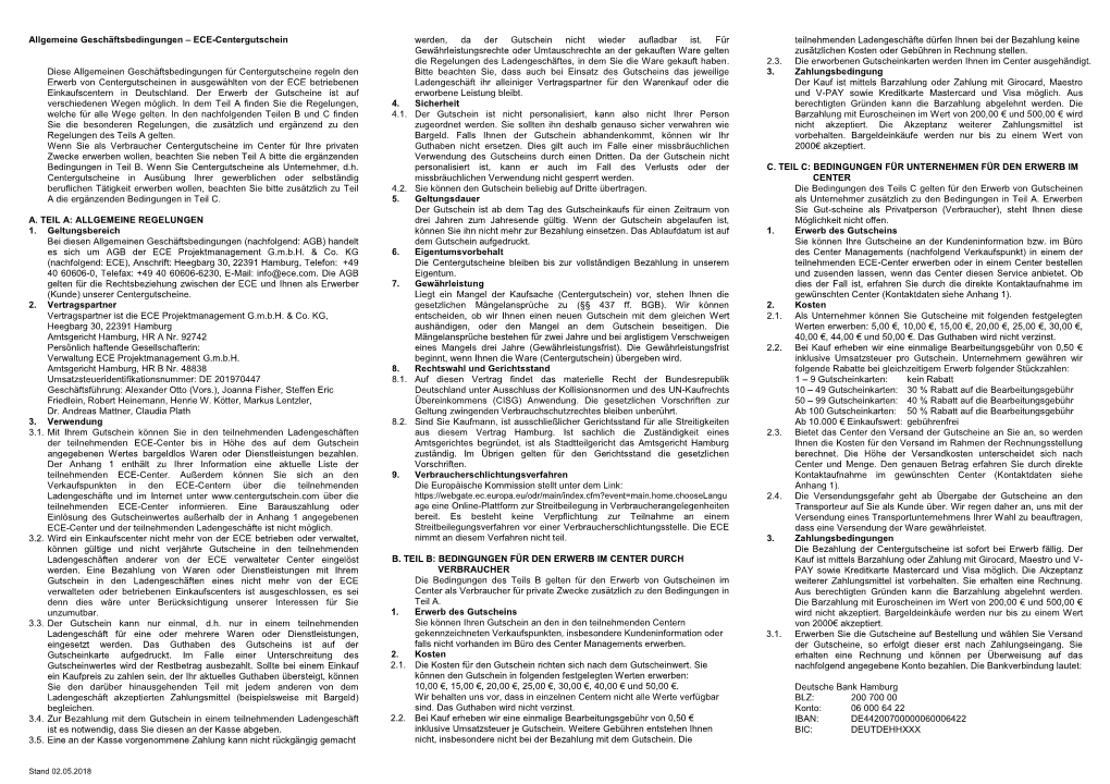 ECE-Centergutschein Diese Allgemeinen