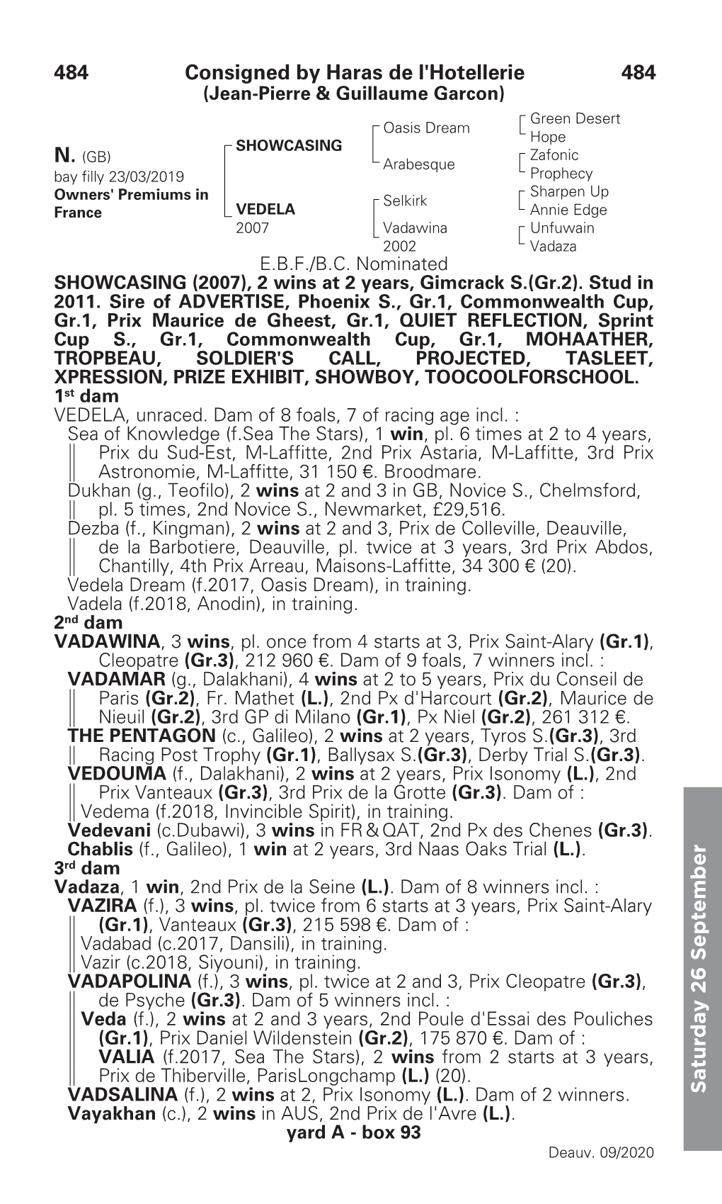 Saturda Y 26 September 484 Consigned by Haras De L'hotellerie