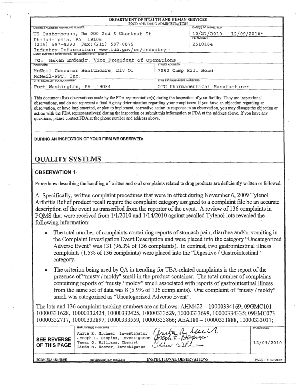 Formation: NAME and TITLE of INDIVIDUAL to WHOM REPORT ISSUED