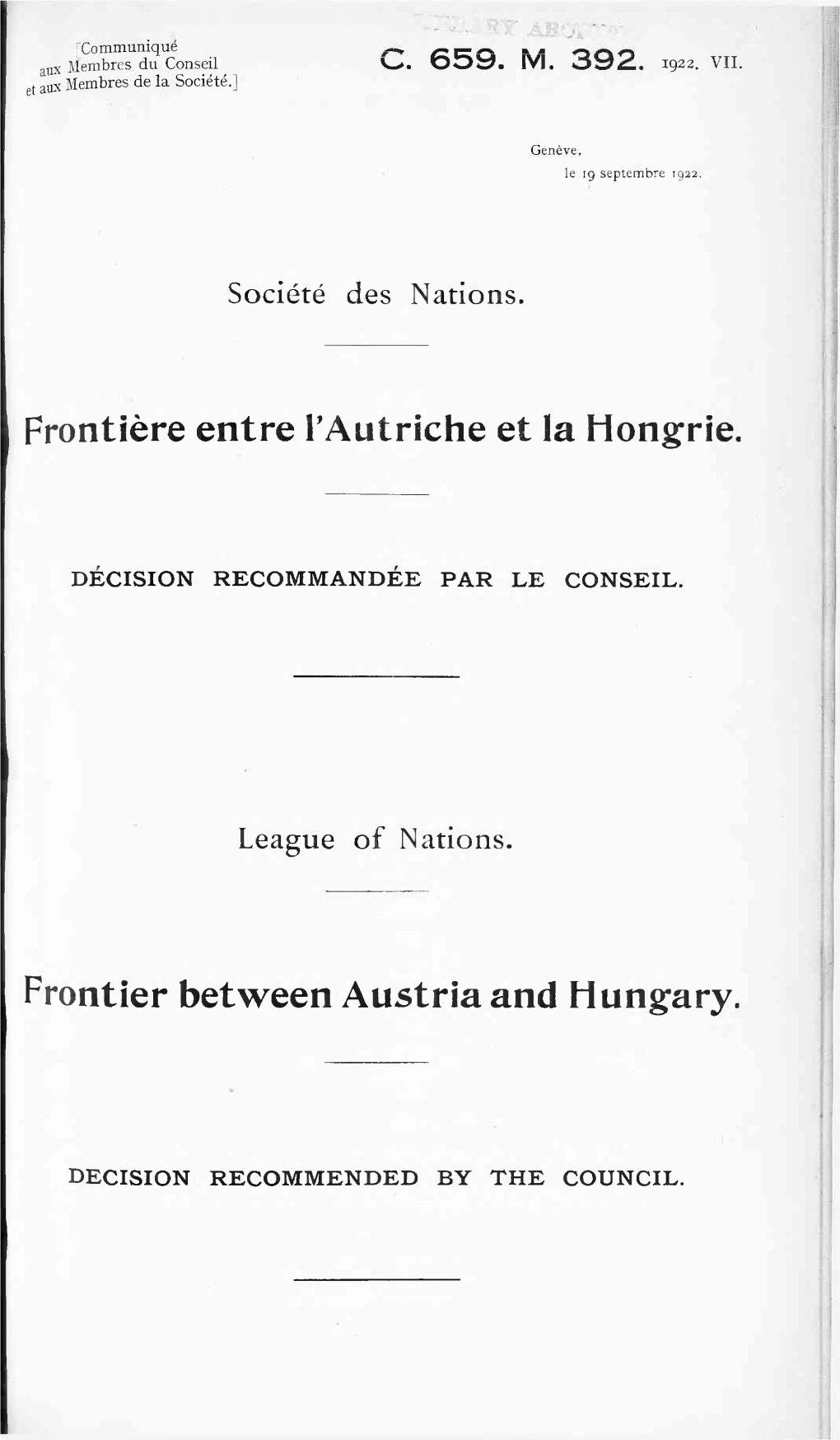 Frontière Entre L'autriche Et La Hongrie. Frontier Between Austria