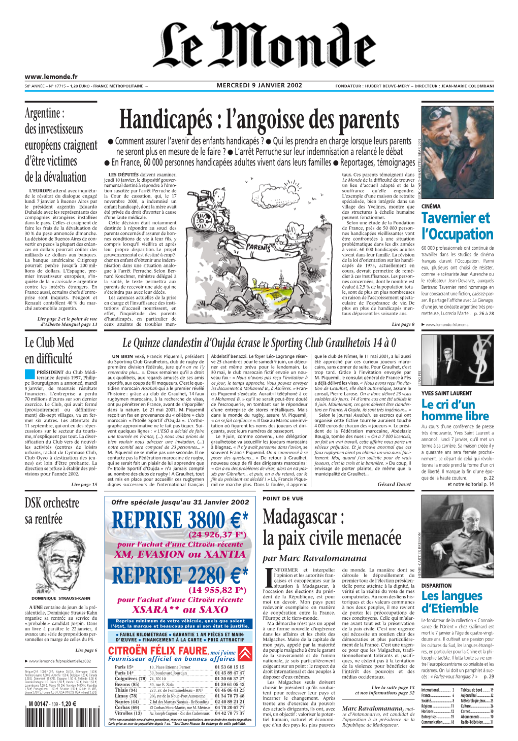 LE MONDE/PAGES<UNE>