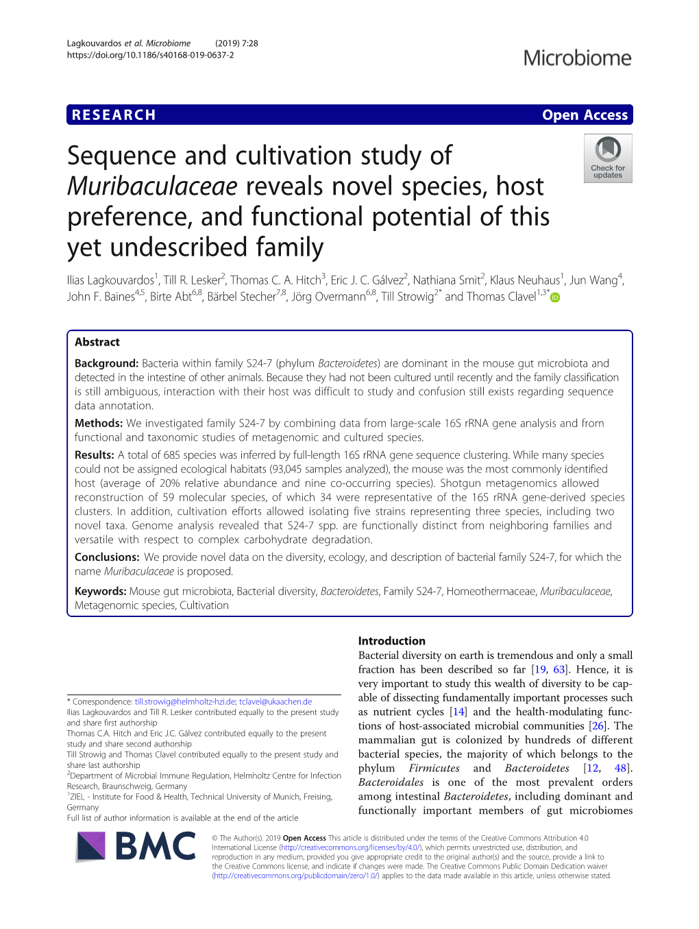 Sequence and Cultivation Study of Muribaculaceae Reveals Novel