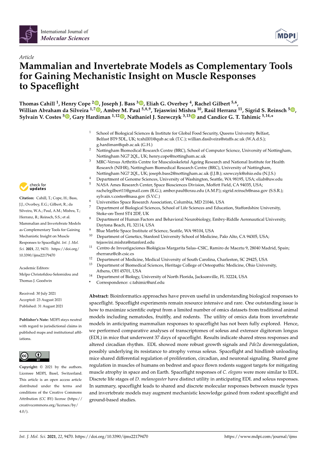 Mammalian and Invertebrate Models As Complementary Tools for Gaining Mechanistic Insight on Muscle Responses to Spaceﬂight