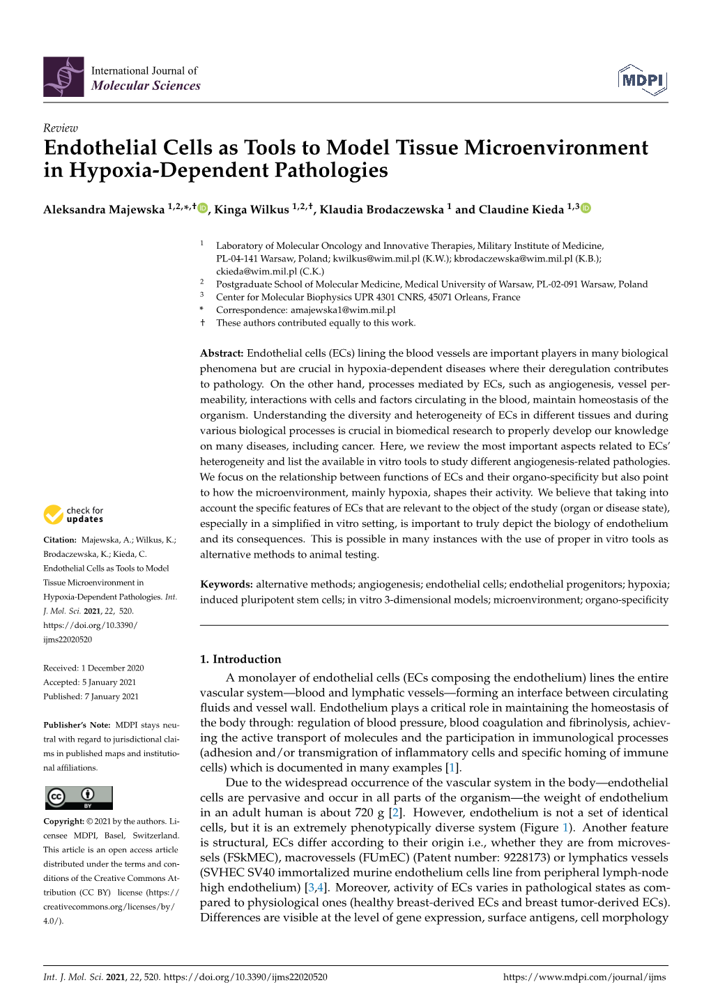 Endothelial Cells As Tools to Model Tissue Microenvironment in Hypoxia-Dependent Pathologies