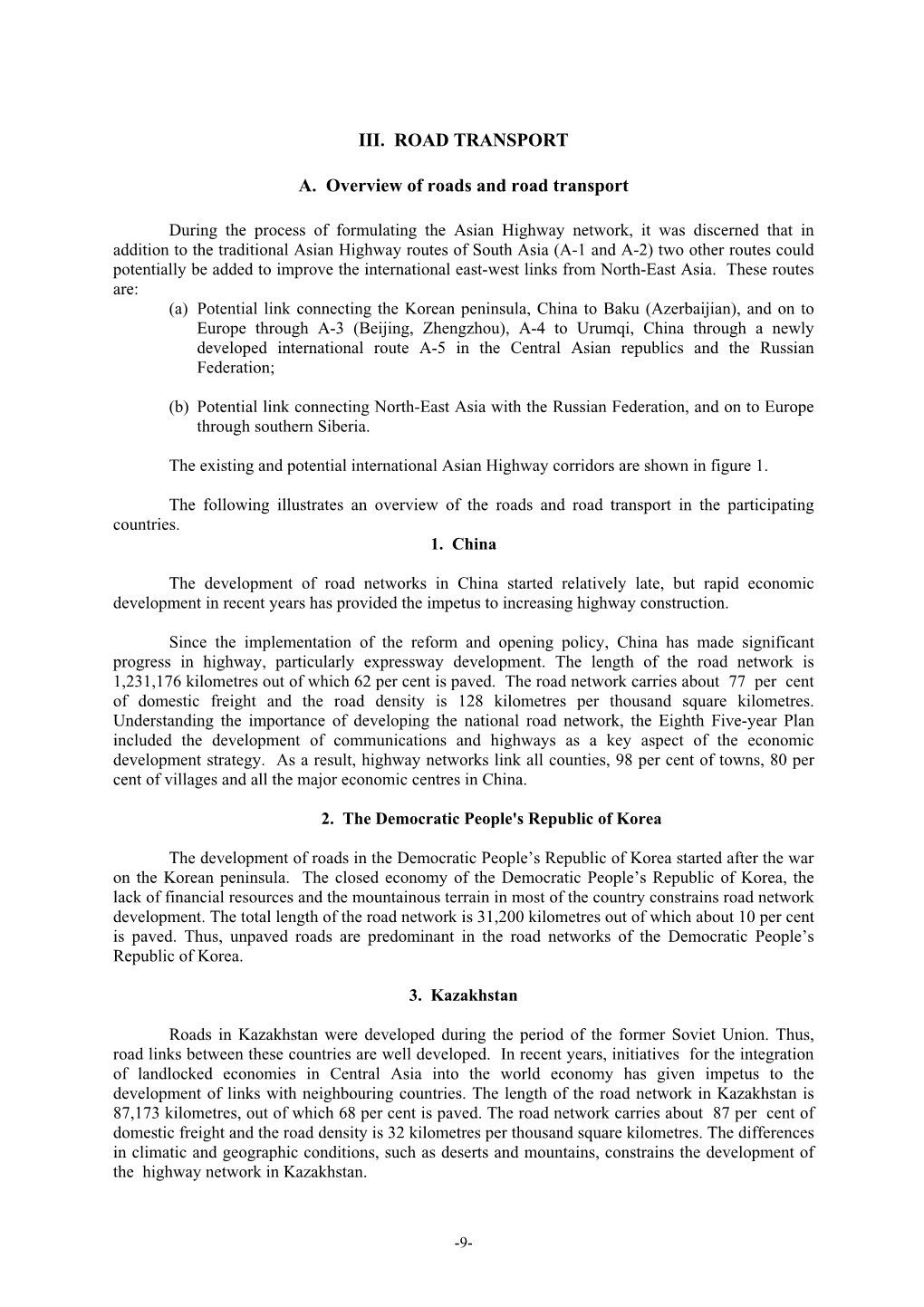 III. ROAD TRANSPORT A. Overview of Roads and Road Transport