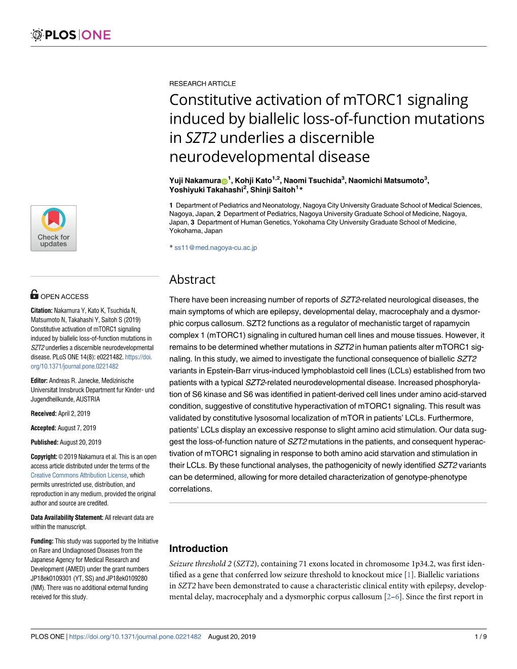 Constitutive Activation of Mtorc1 Signaling Induced by Biallelic Loss-Of-Function Mutations in SZT2 Underlies a Discernible Neurodevelopmental Disease