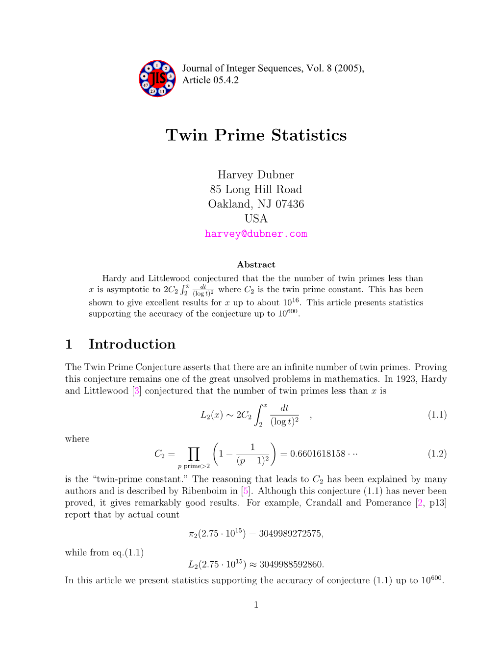 Twin Prime Statistics