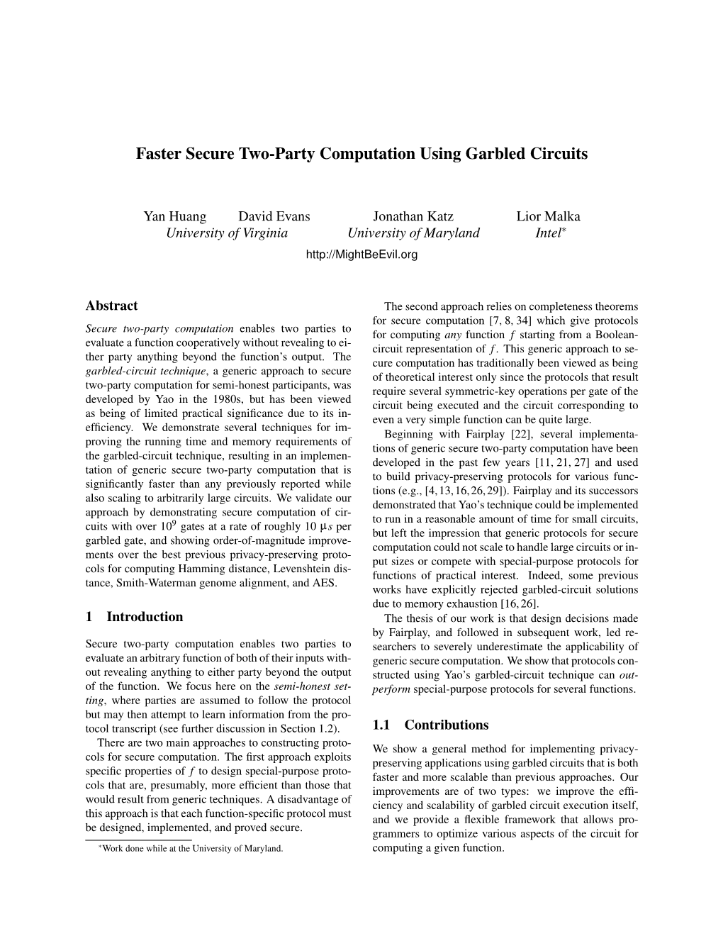 Faster Secure Two-Party Computation Using Garbled Circuits