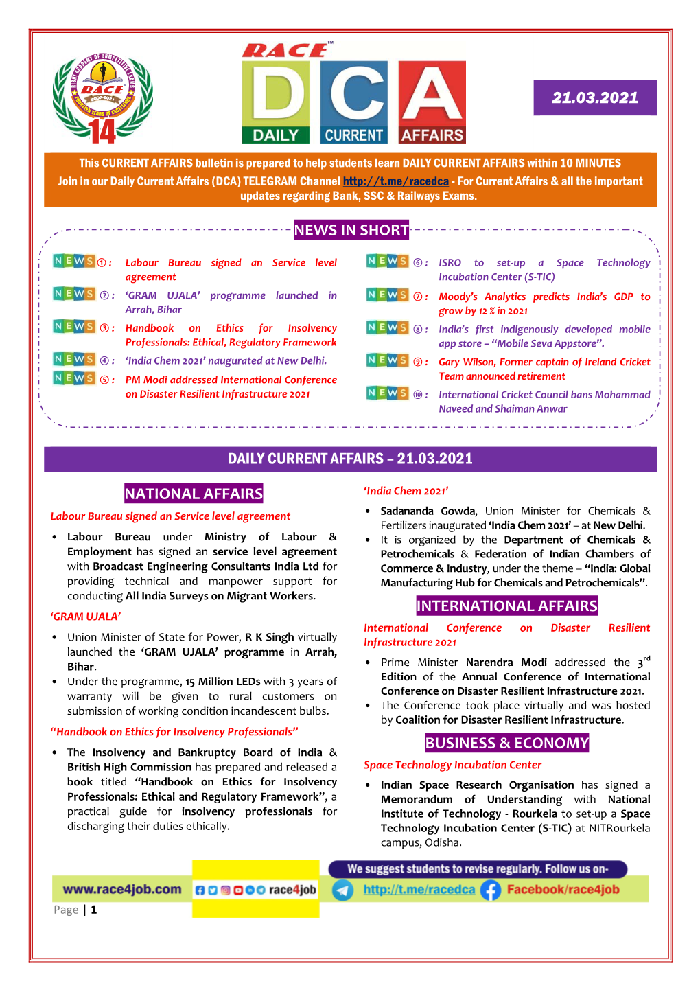 21.03.2021 News in Short Daily Current Affairs – 21.03.2021