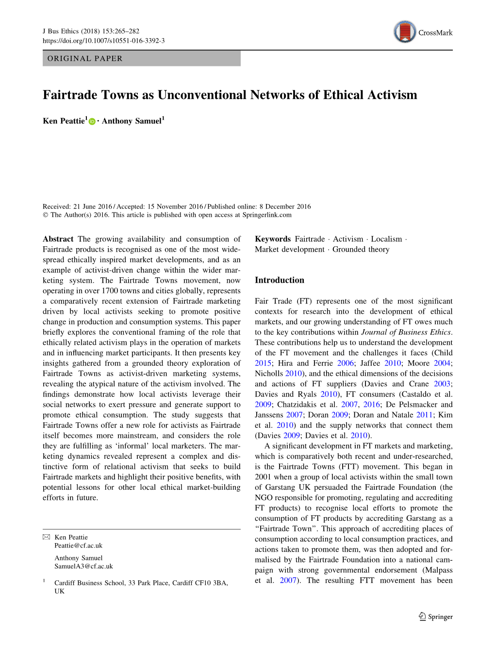 Fairtrade Towns As Unconventional Networks of Ethical Activism