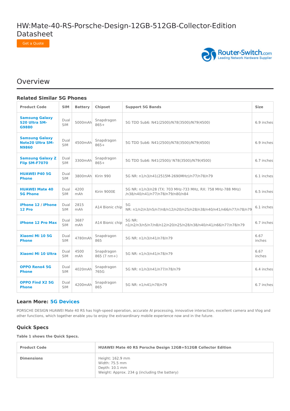 HW:Mate-40-RS-Porsche-Design-12GB-512GB-Collector-Edition Datasheet