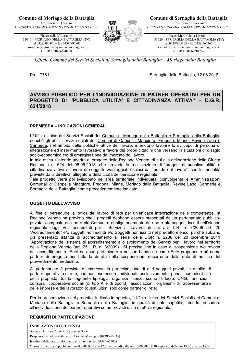 Comune Di Moriago Della Battaglia Comune Di Sernaglia Della Battaglia Ufficio Comune Dei Servizi Sociali Di Sernaglia Della Batt