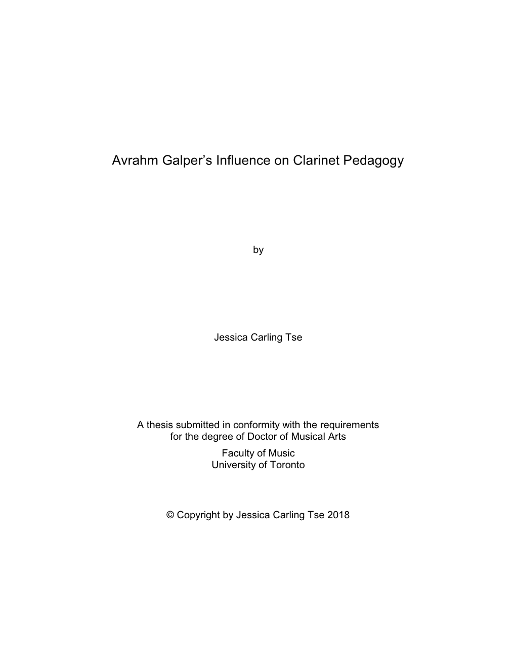 Avrahm Galper's Influence on Clarinet Pedagogy