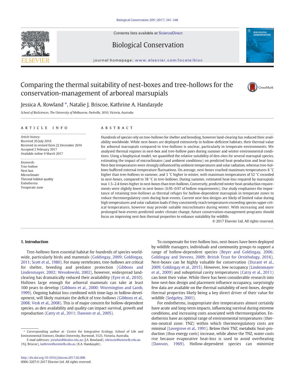 Comparing the Thermal Suitability of Nest-Boxes and Tree-Hollows for the Conservation-Management of Arboreal Marsupials