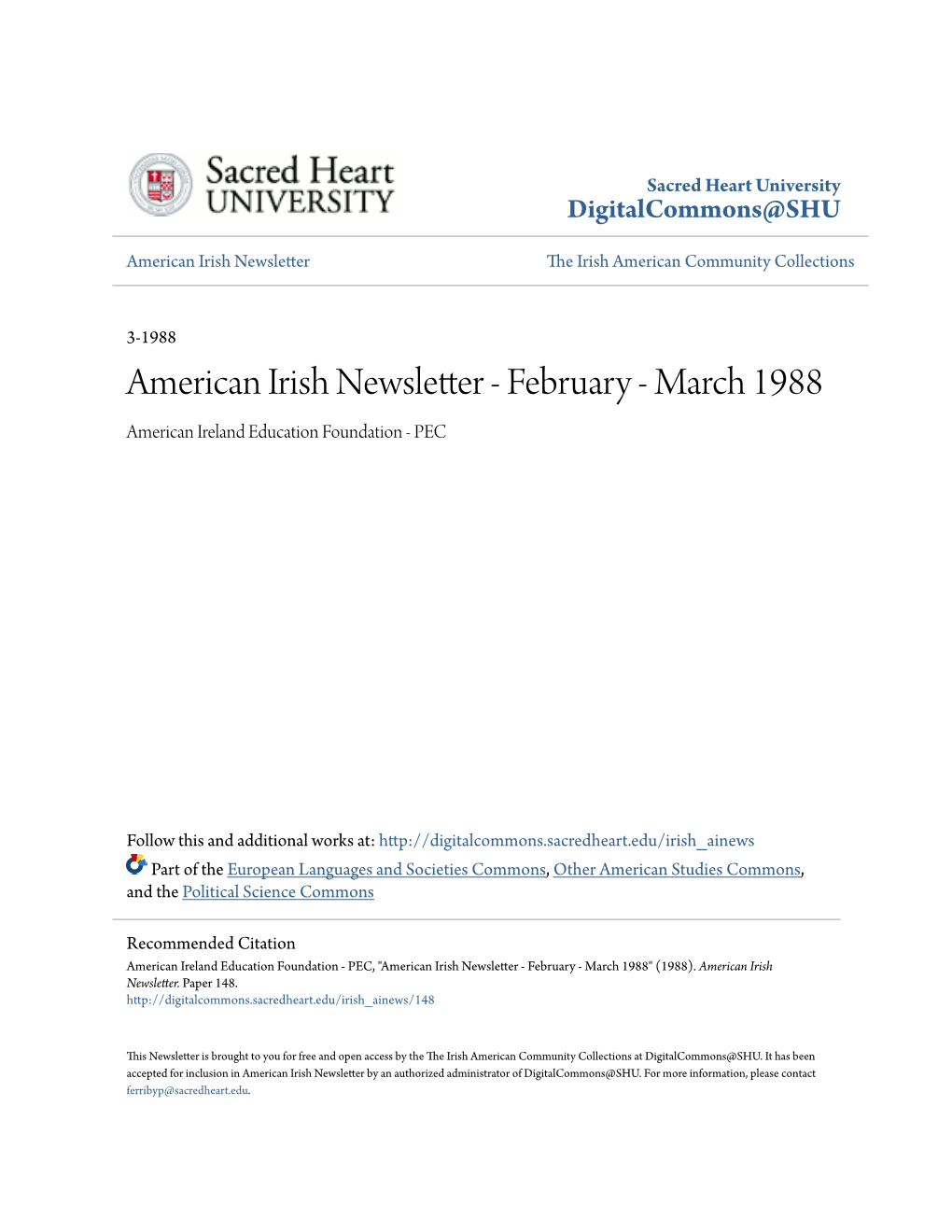 THE AMERICAN IRISH NEWSLETTER the Newsletter of the Action Irish