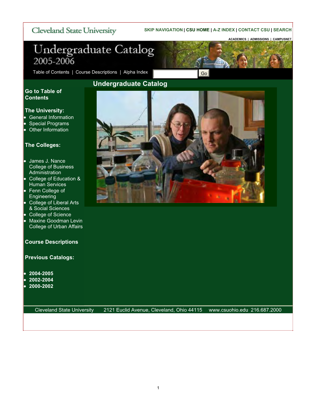 Cleveland State University Undergraduate Catalog 2005