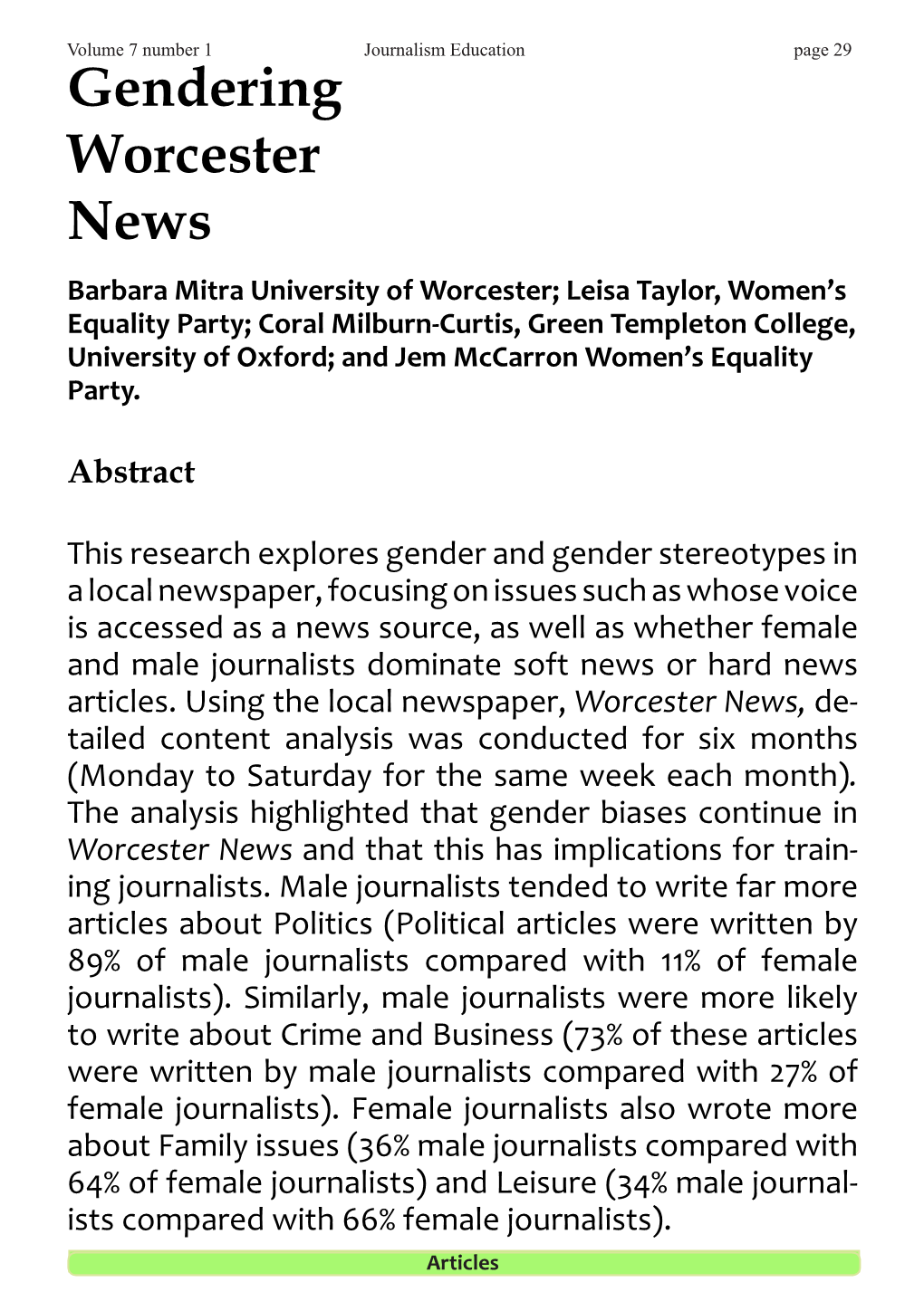 Gendering Worcester News