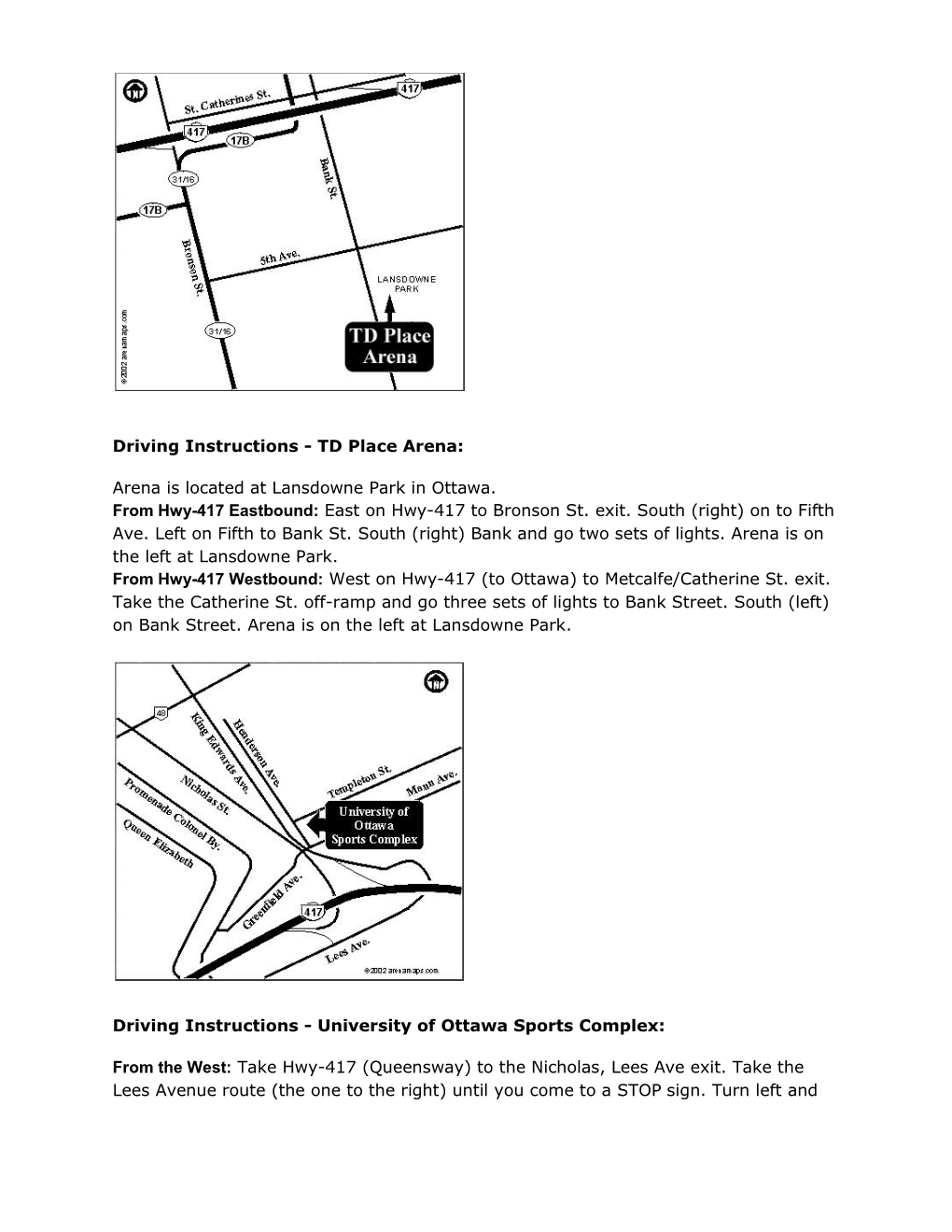 Driving Instructions - TD Place Arena