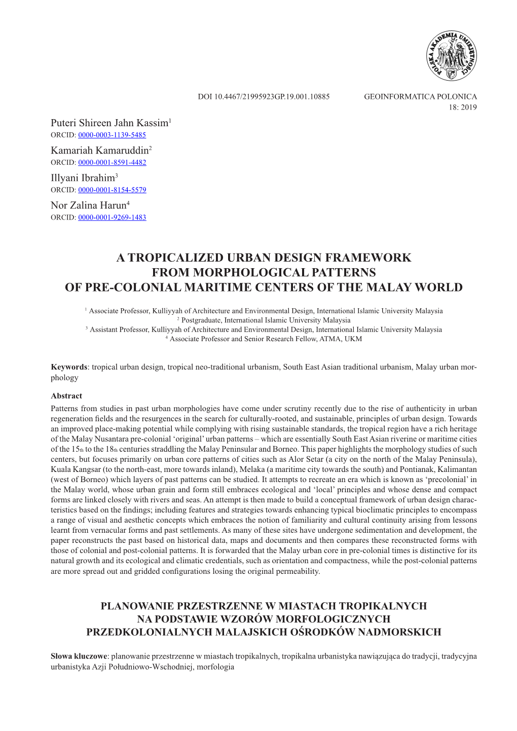 A Tropicalized Urban Design Framework from Morphological Patterns of Pre-Colonial Maritime Centers of the Malay World