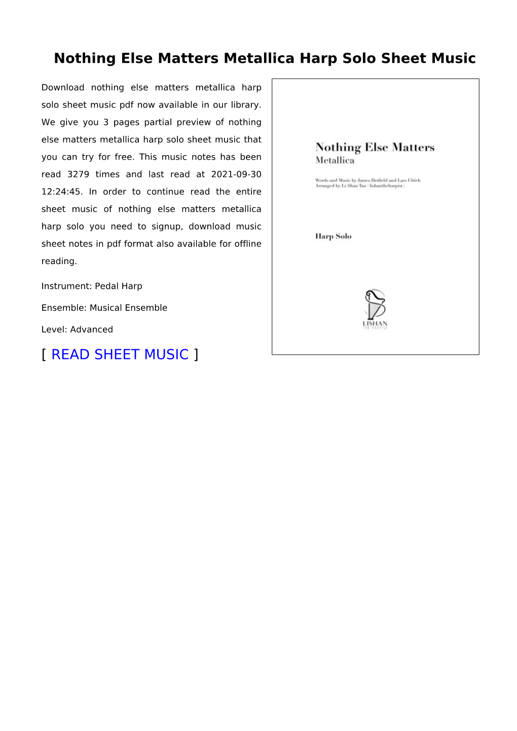 Nothing Else Matters Metallica Harp Solo Sheet Music