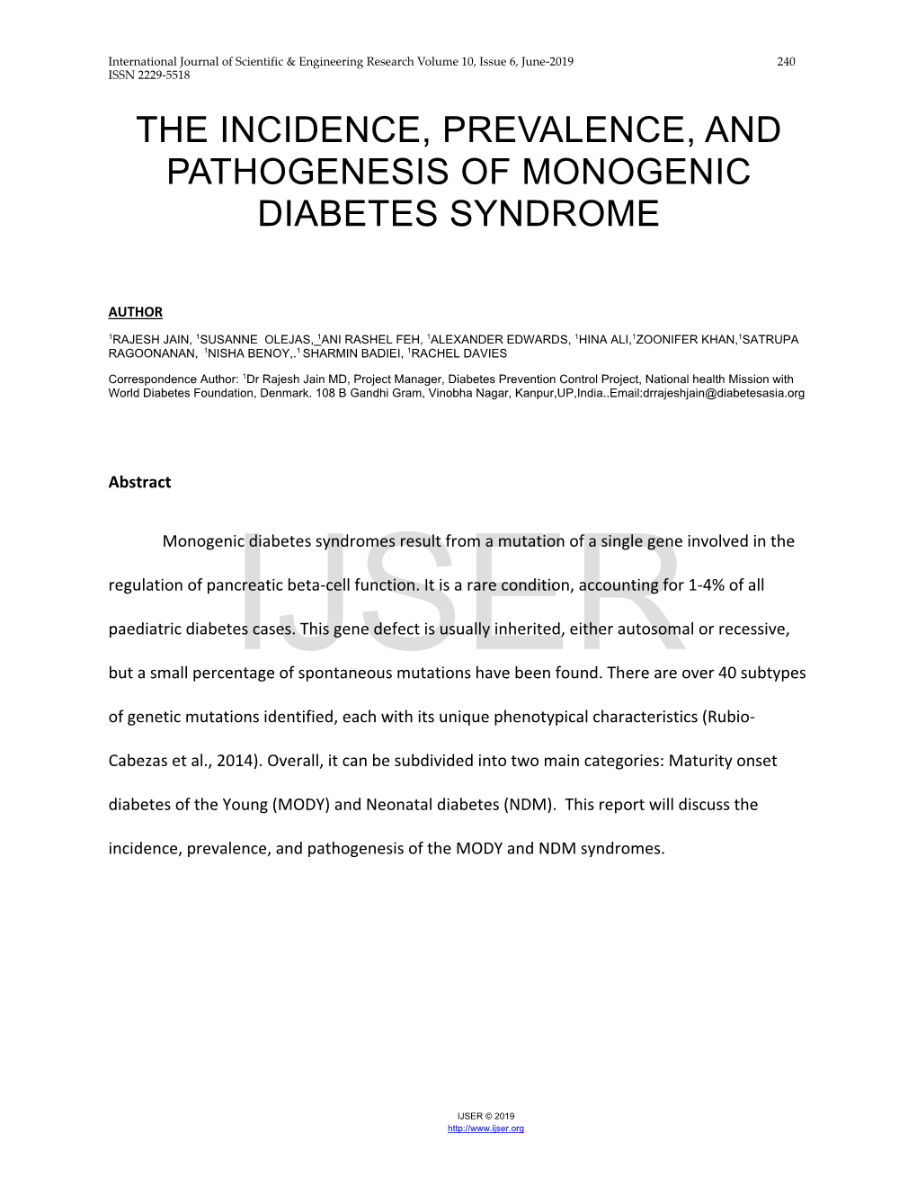 The Incidence, Prevalence, and Pathogenesis of Monogenic Diabetes Syndrome