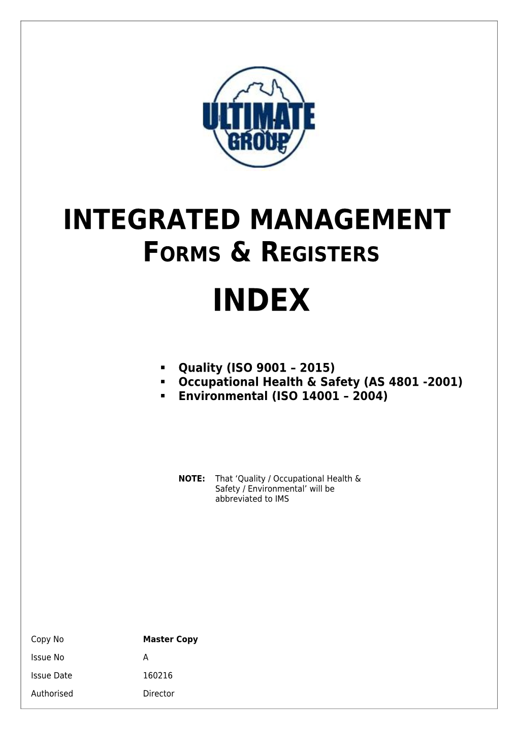 Integrated Management Forms & Registers