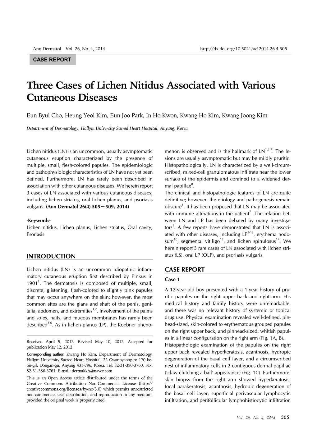 Three Cases of Lichen Nitidus Associated with Various Cutaneous Diseases