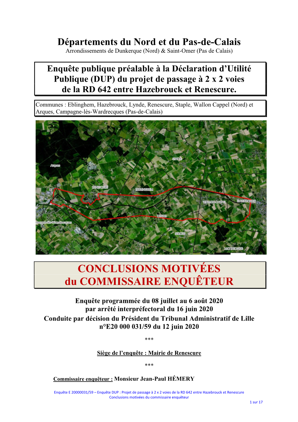 CONCLUSIONS MOTIVÉES Du COMMISSAIRE ENQUÊTEUR