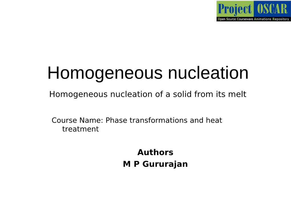 Homogeneous Nucleation