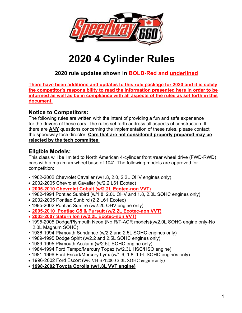 2020 4 Cylinder Rules