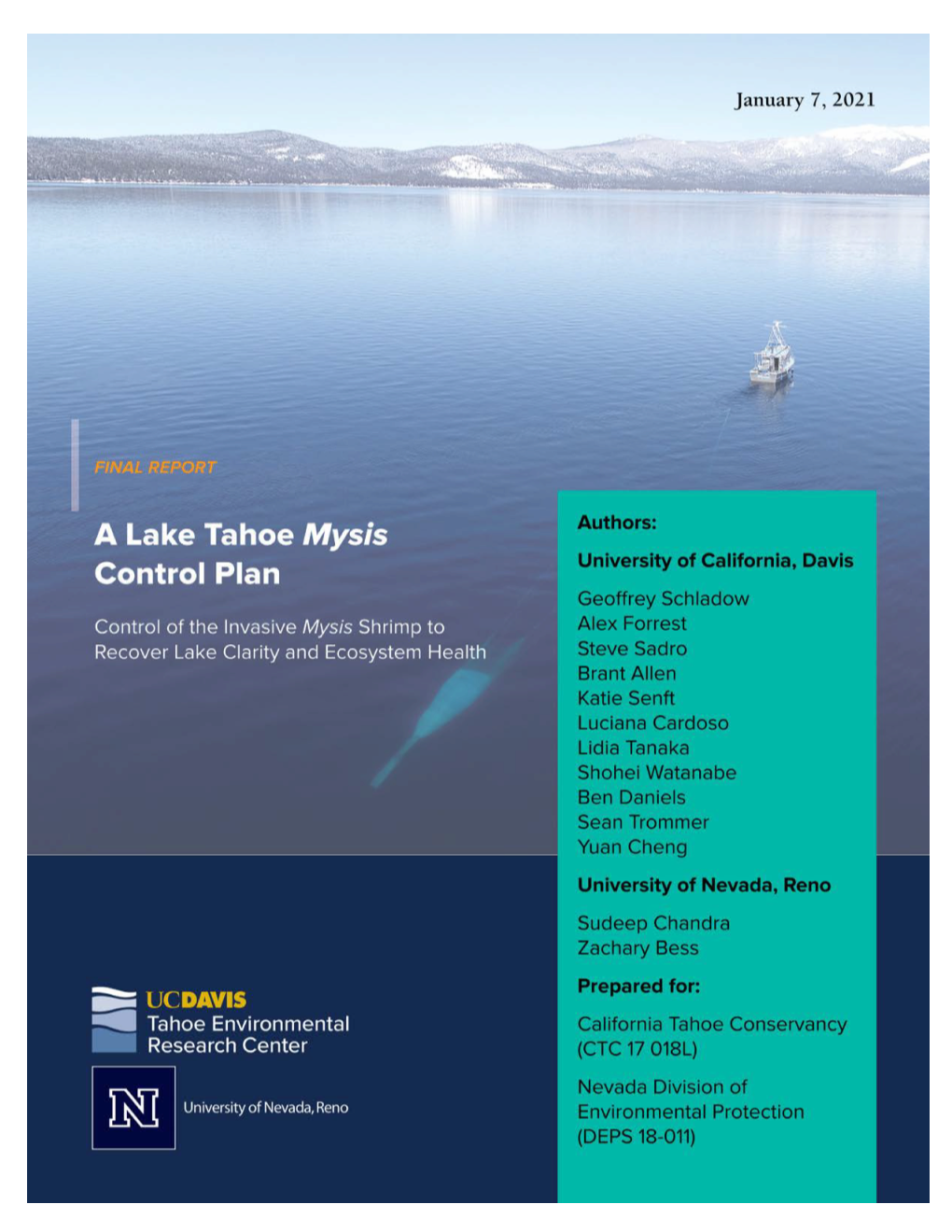 A Lake Tahoe Mysis Control Plan