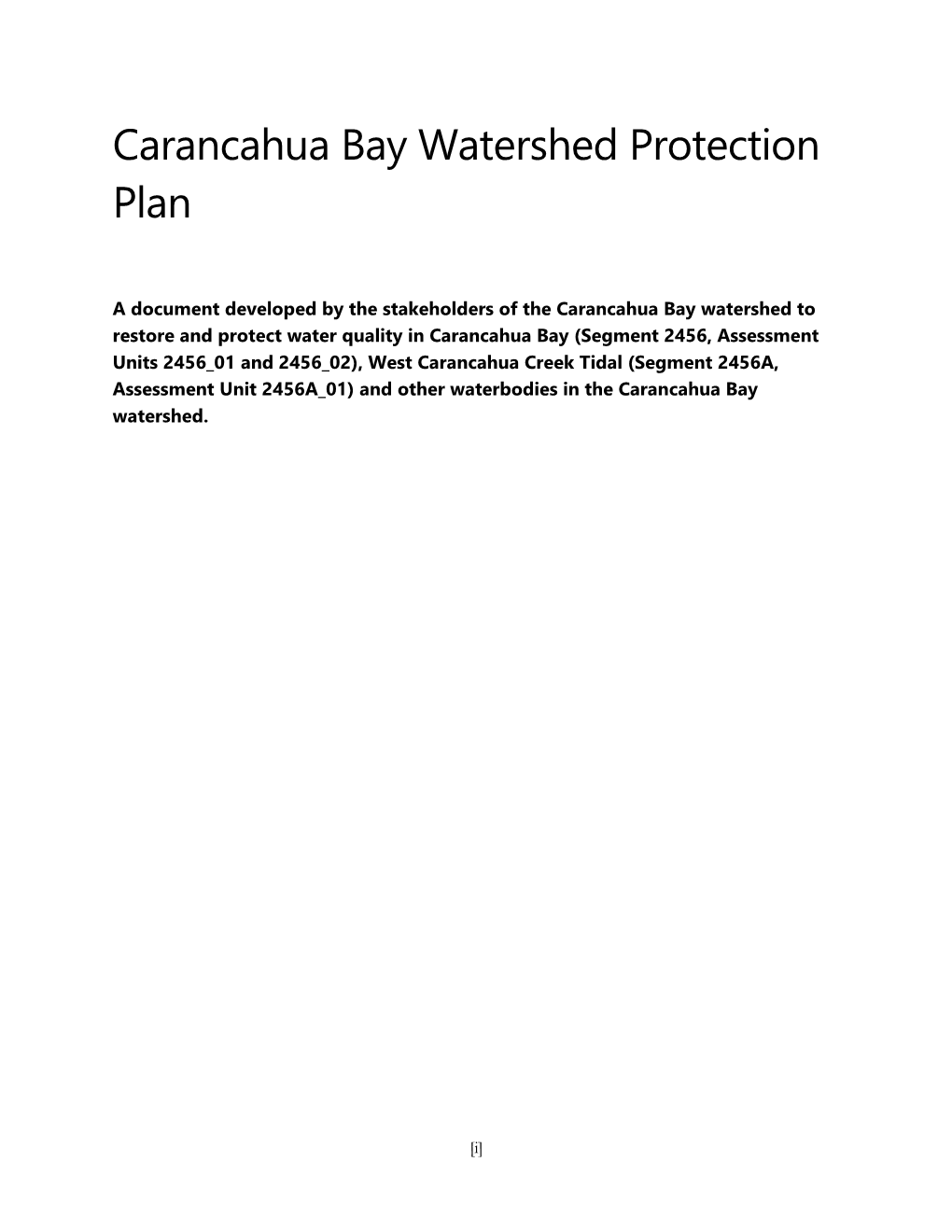 Carancahua Bay Watershed Protection Plan