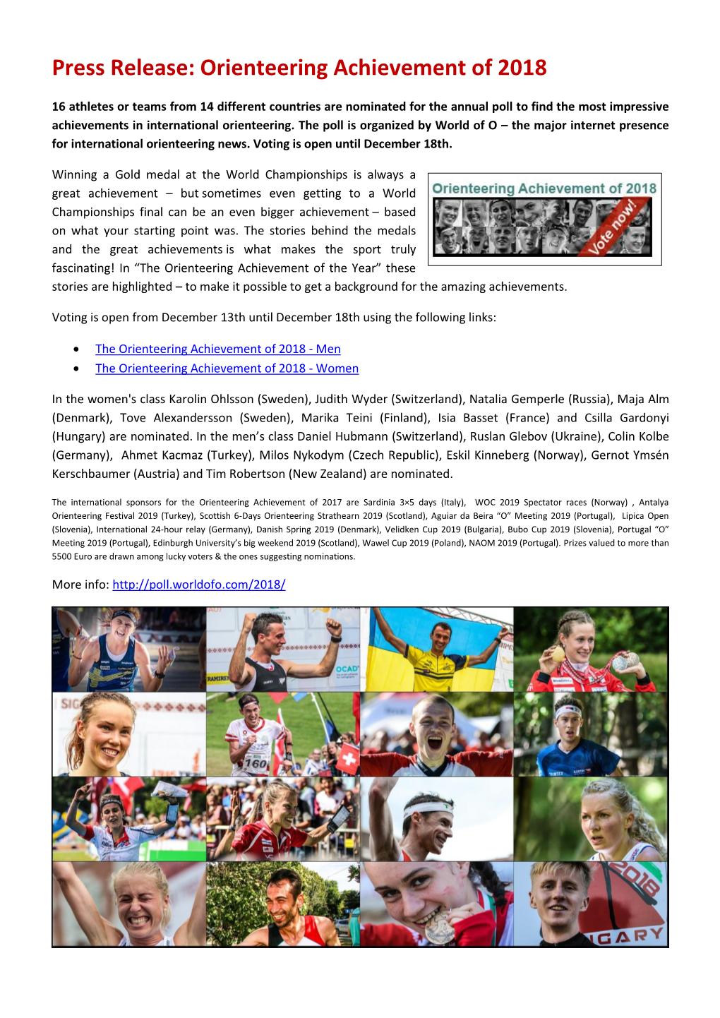 Press Release: Orienteering Achievement of 2018