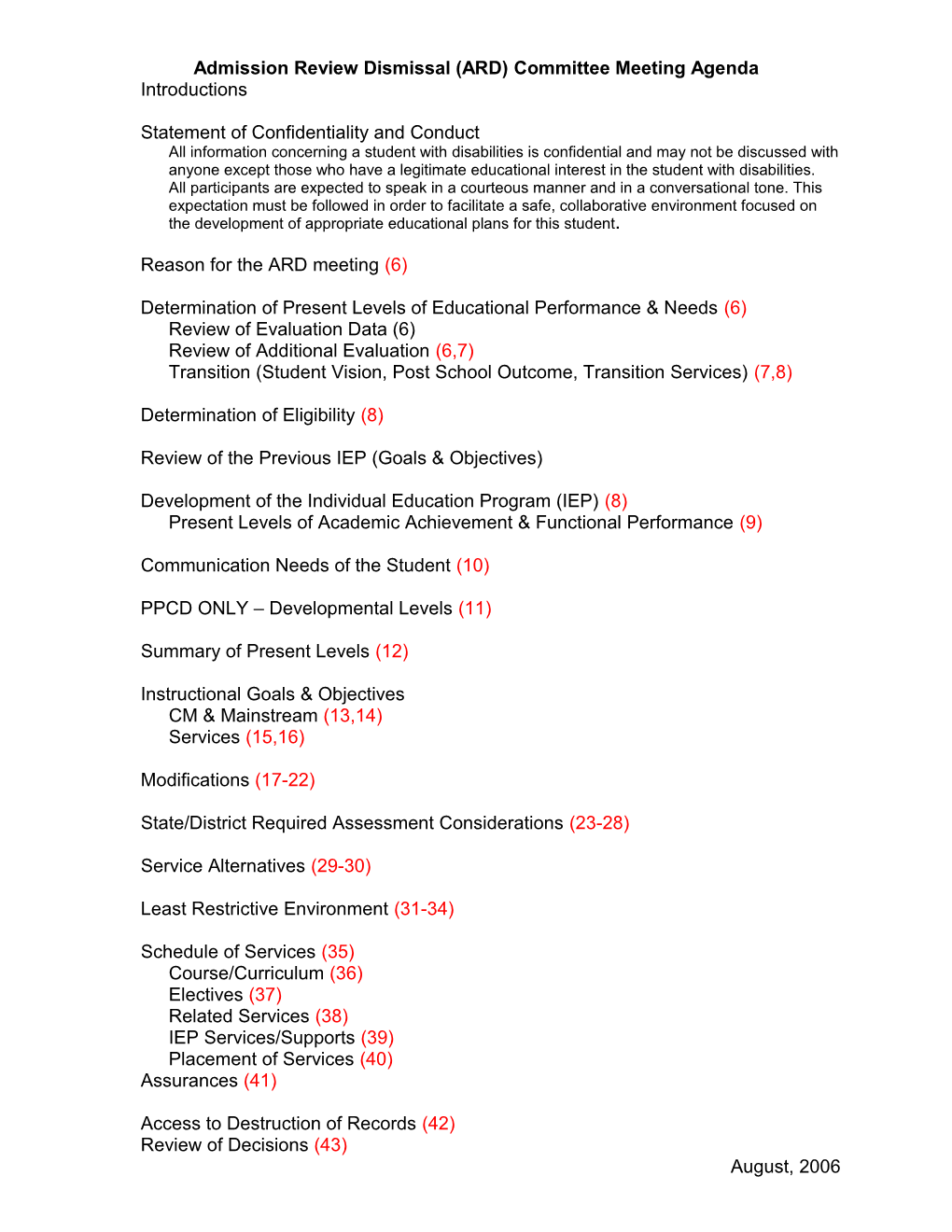 Admission Review Dismissal (ARD) Committee Meeting