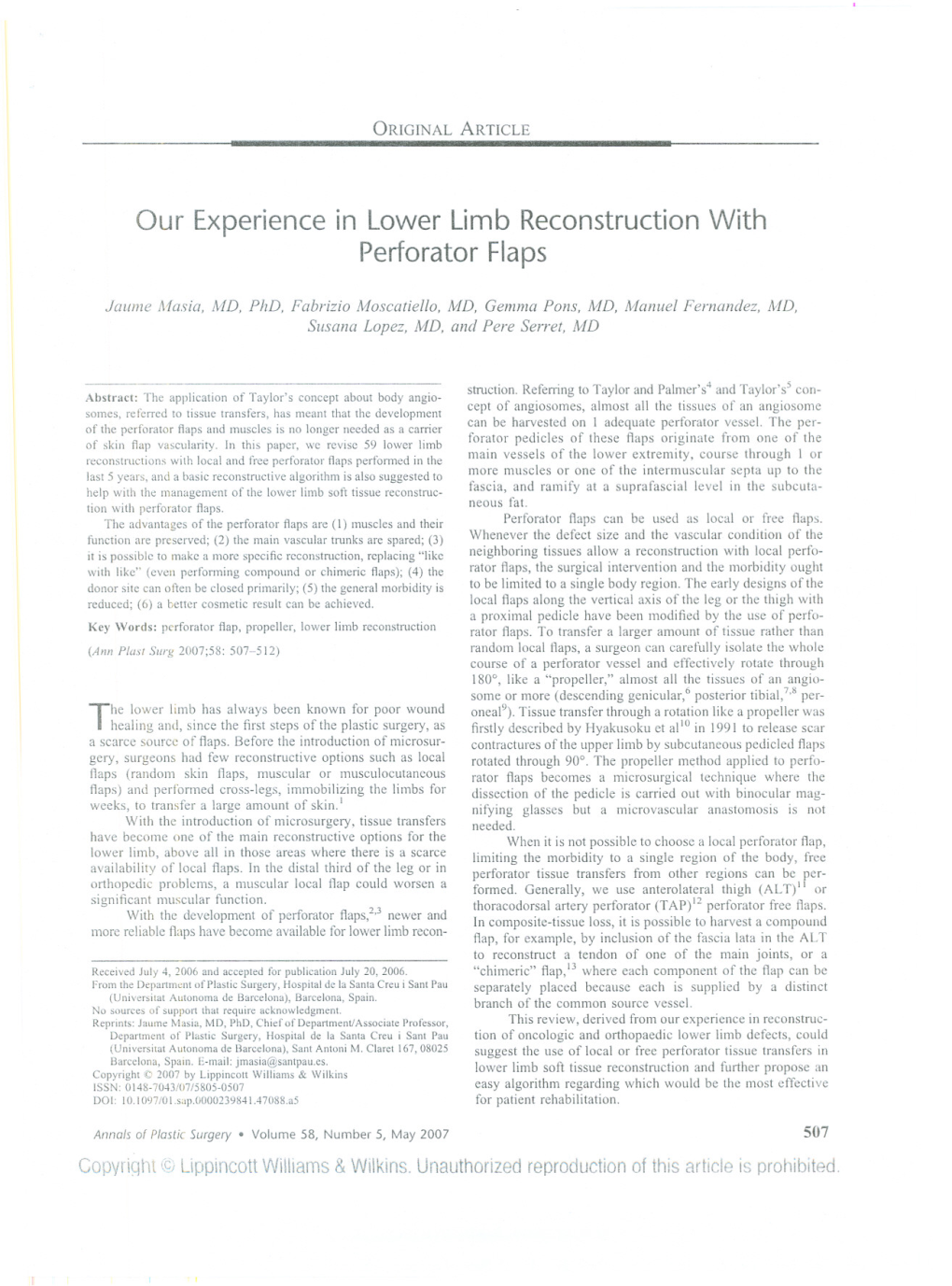Our Experience in Lower Limb Reconstruction with Perforator Flaps