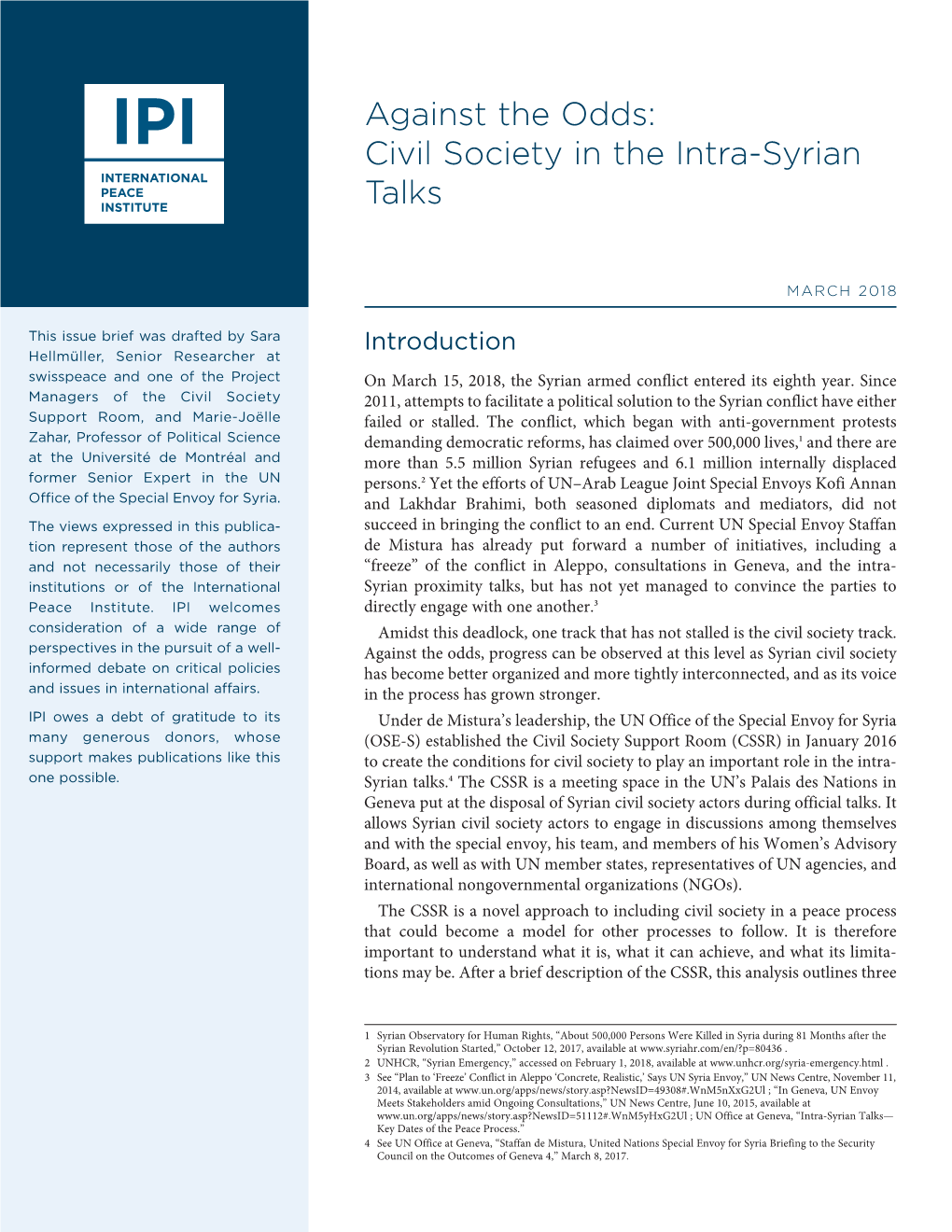 Against the Odds: Civil Society in the Intra-Syrian Talks