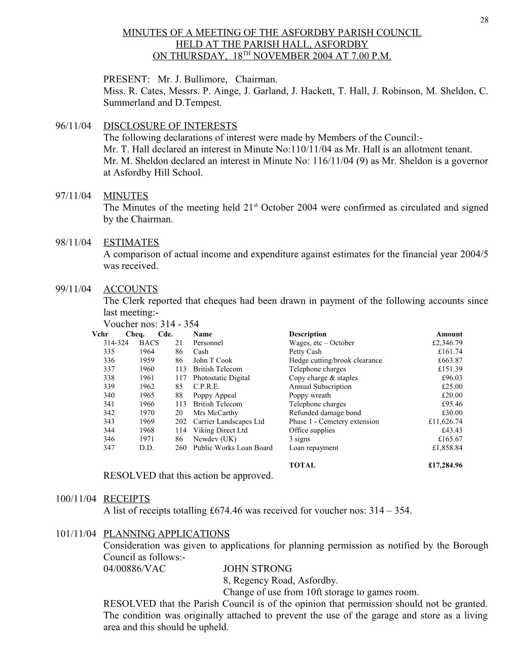 Minutes of a Meeting of the Asfordby Parish Council