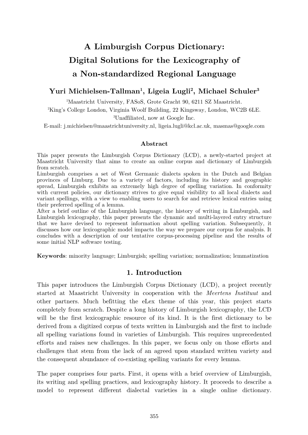 A Limburgish Corpus Dictionary: Digital Solutions for the Lexicography of a Non-Standardized Regional Language