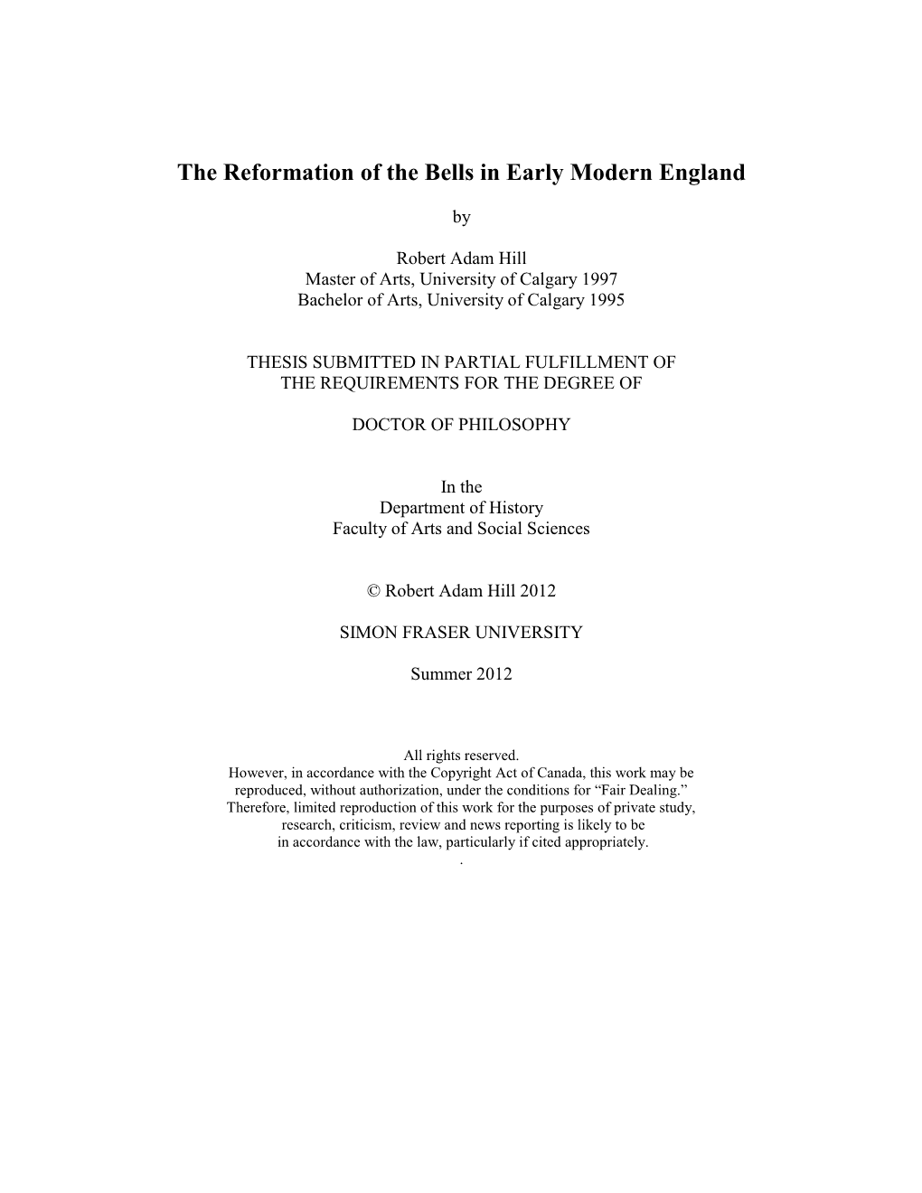 The Reformation of the Bells in Early Modern England