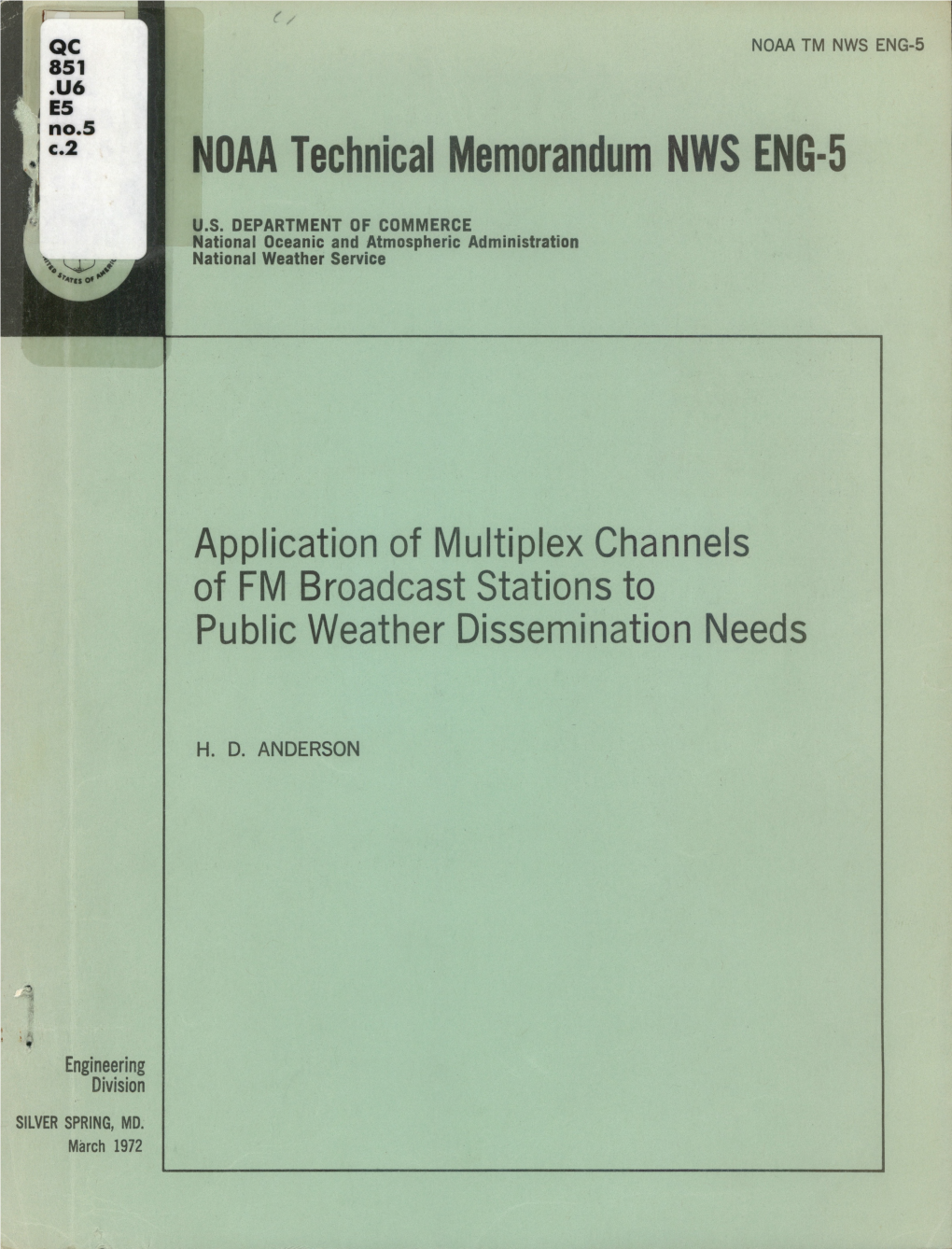 Application of Multiplex Channels of FM Broadcast Stations to Public Weather Dissemination Needs