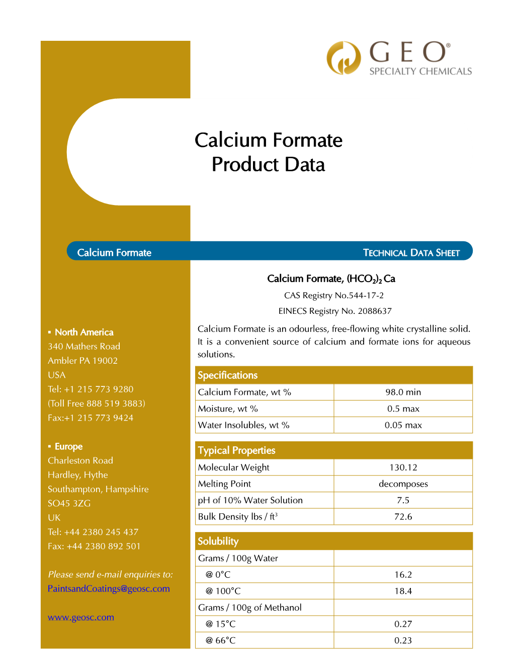 Calcium Formate Product Data