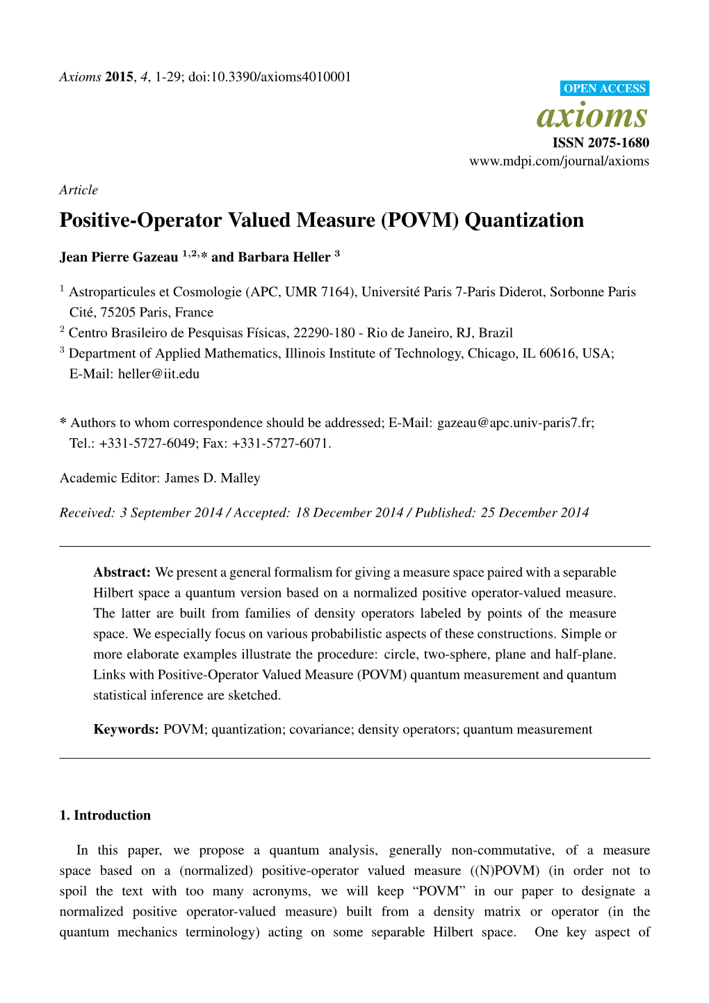 Positive-Operator Valued Measure (POVM) Quantization