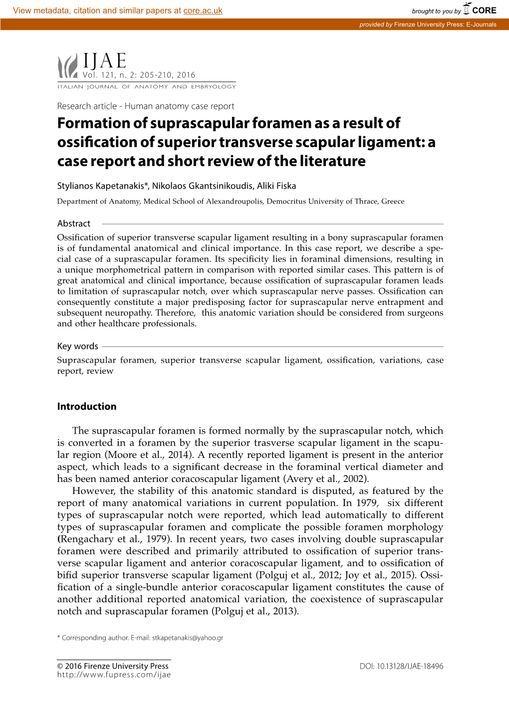 Formation of Suprascapular Foramen As a Result of Ossification of Superior Transverse Scapular Ligament: a Case Report and Short Review of the Literature