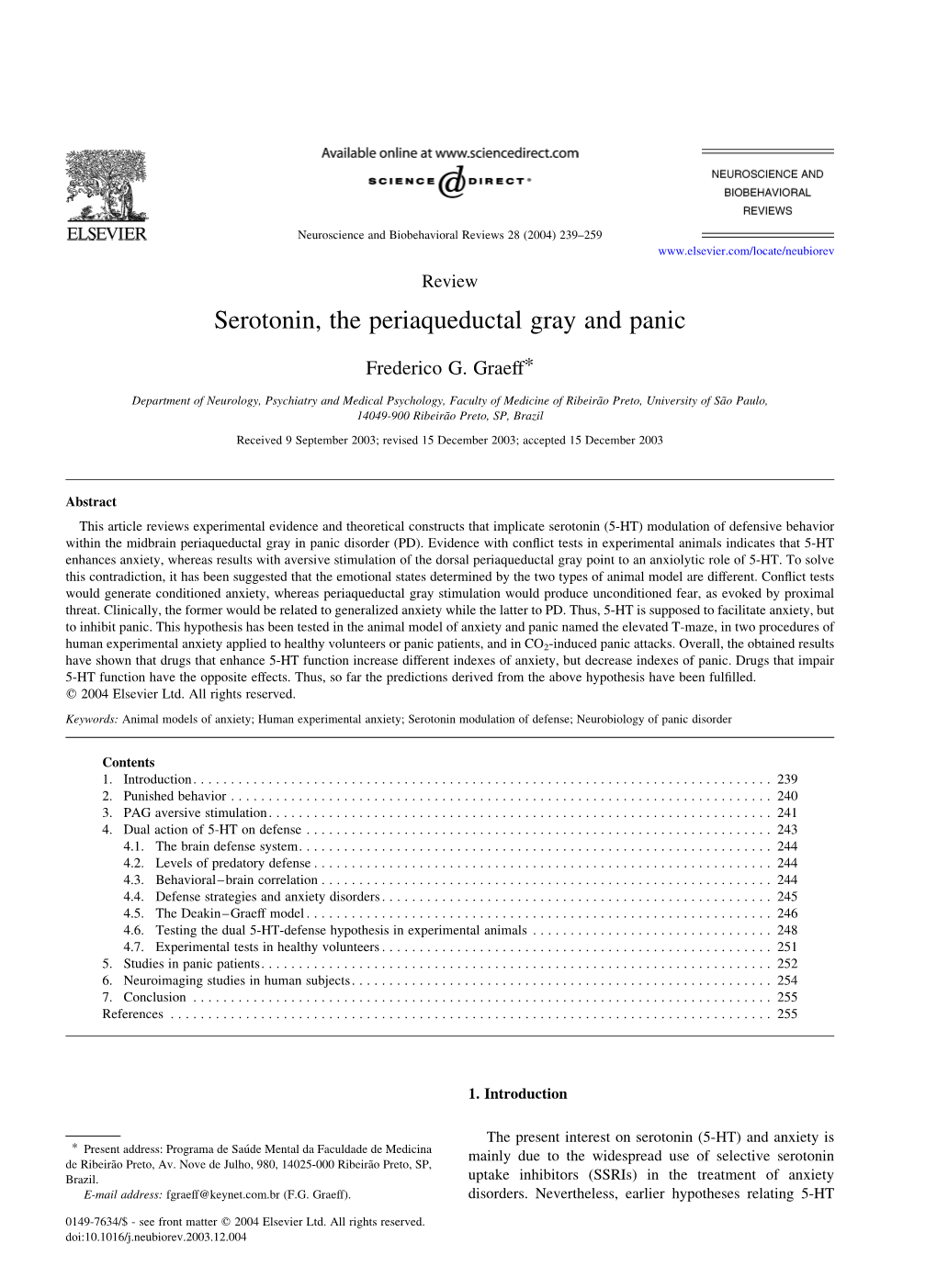 Serotonin, the Periaqueductal Gray and Panic