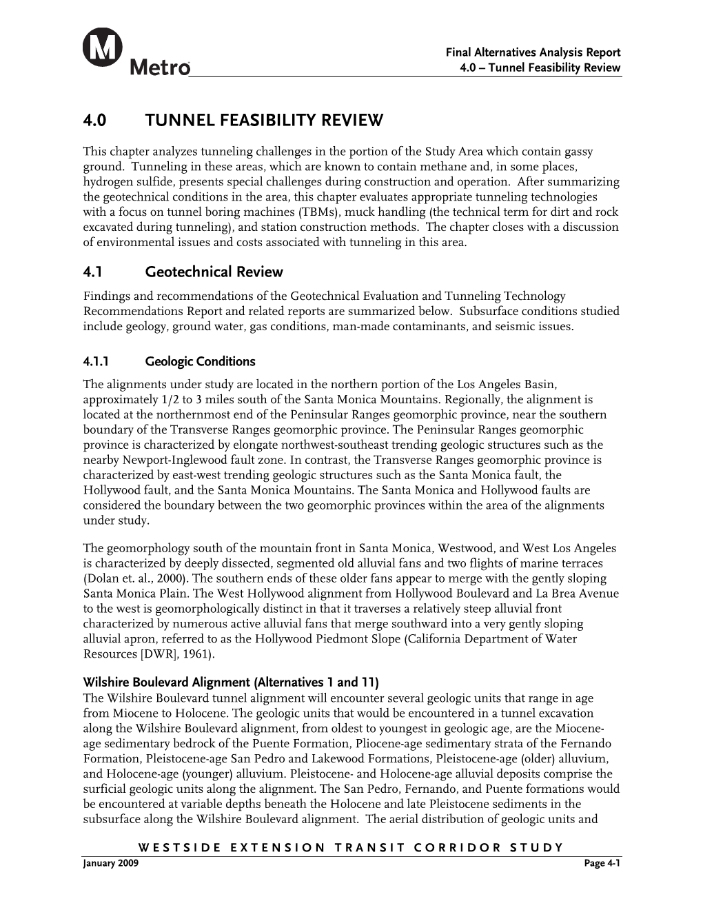 Final Alternatives Analysis Report 4.0 – Tunnel Feasibility Review