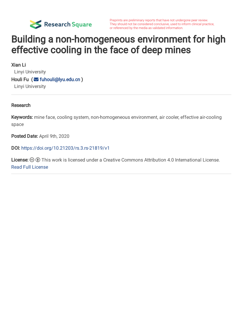 Building a Non-Homogeneous Environment for High Effective Cooling in the Face of Deep Mines