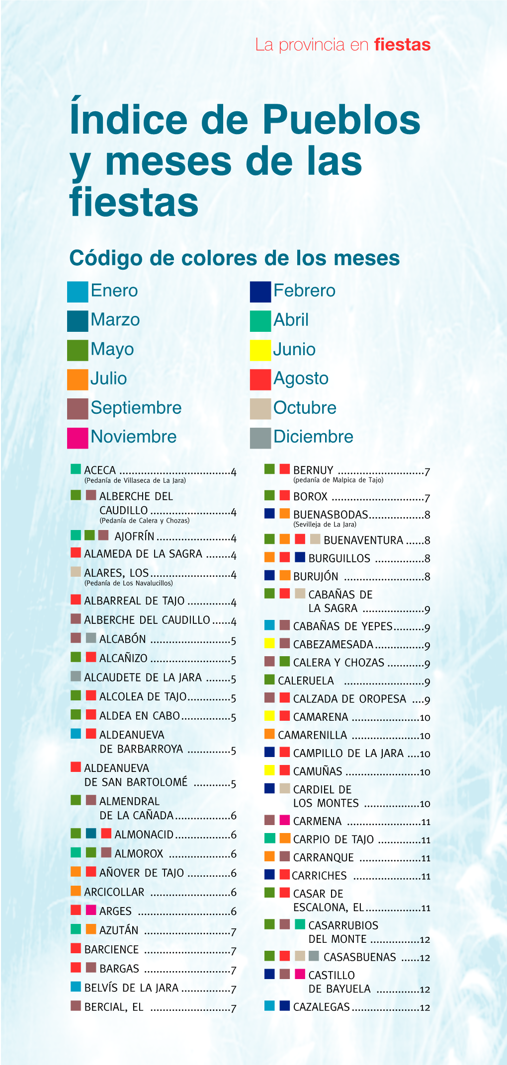 Índice De Pueblos Y Meses De Las Fiestas