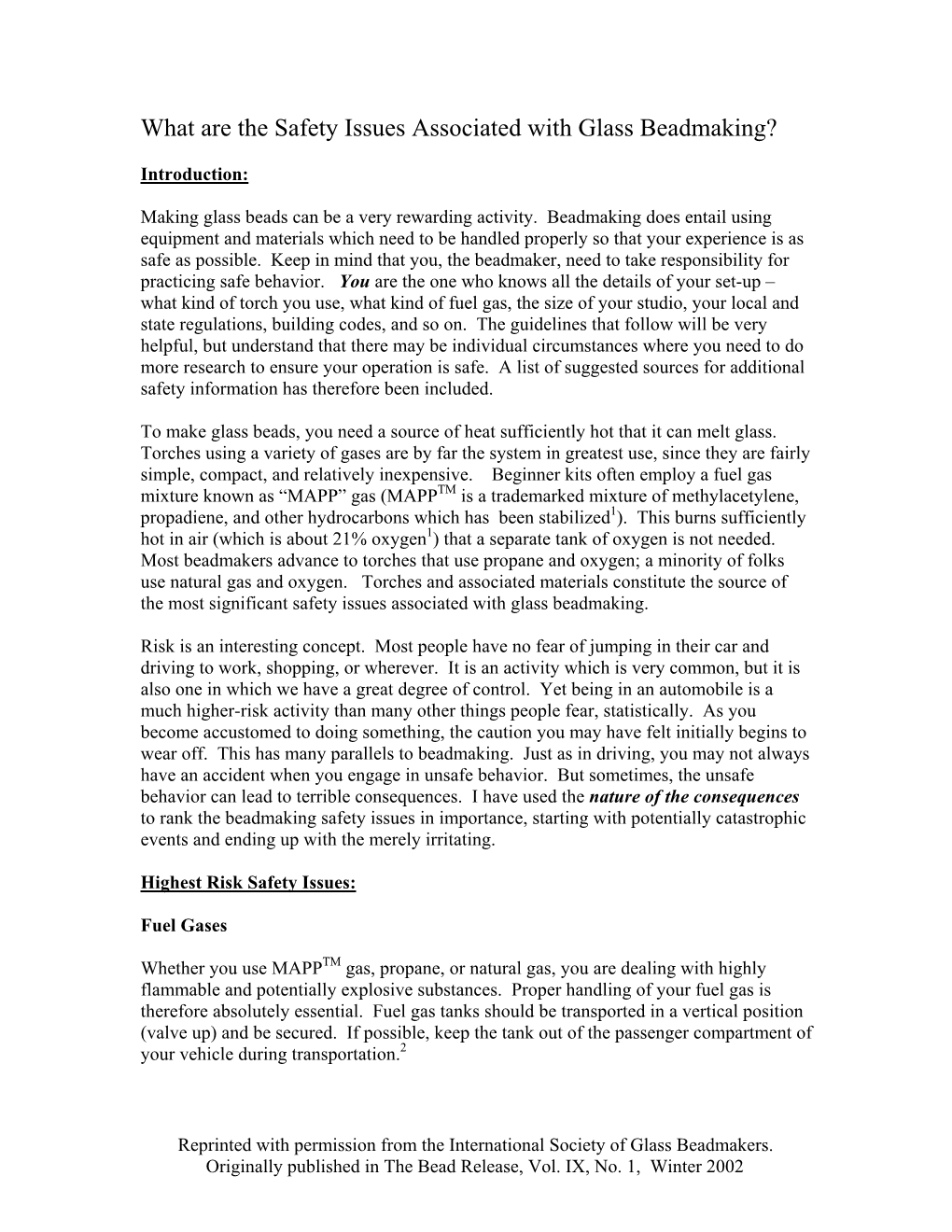 What Are the Safety Issues Associated with Glass Beadmaking?