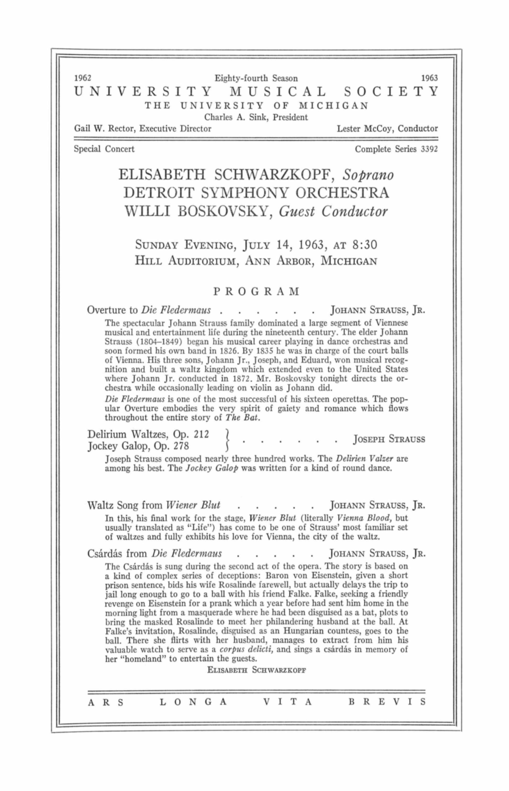 ELISABETH SCHWARZKOPF, Soprano DETROIT SYMPHONY ORCHESTRA WILLI BOSKOVSKY, Guest Conductor