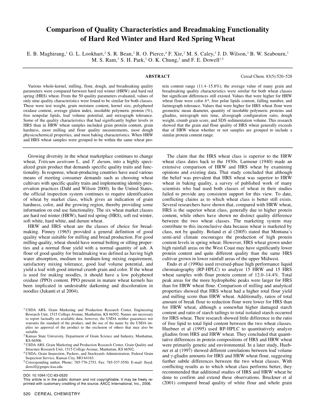 Comparison of Quality Characteristics and Breadmaking Functionality of Hard Red Winter and Hard Red Spring Wheat